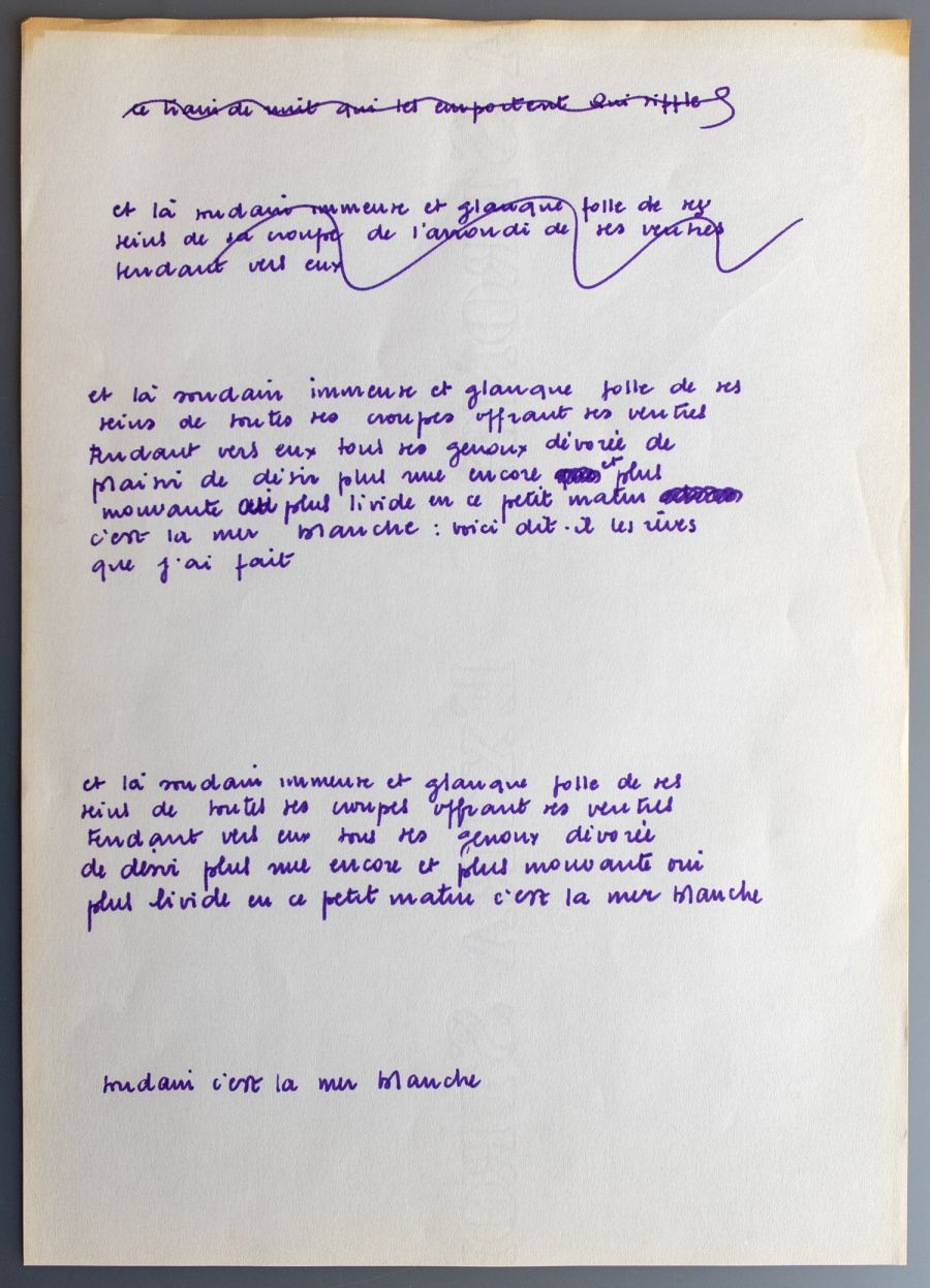 Manuscrit de Caballero Hôtel. Archives Franck Venaille/Imec.
