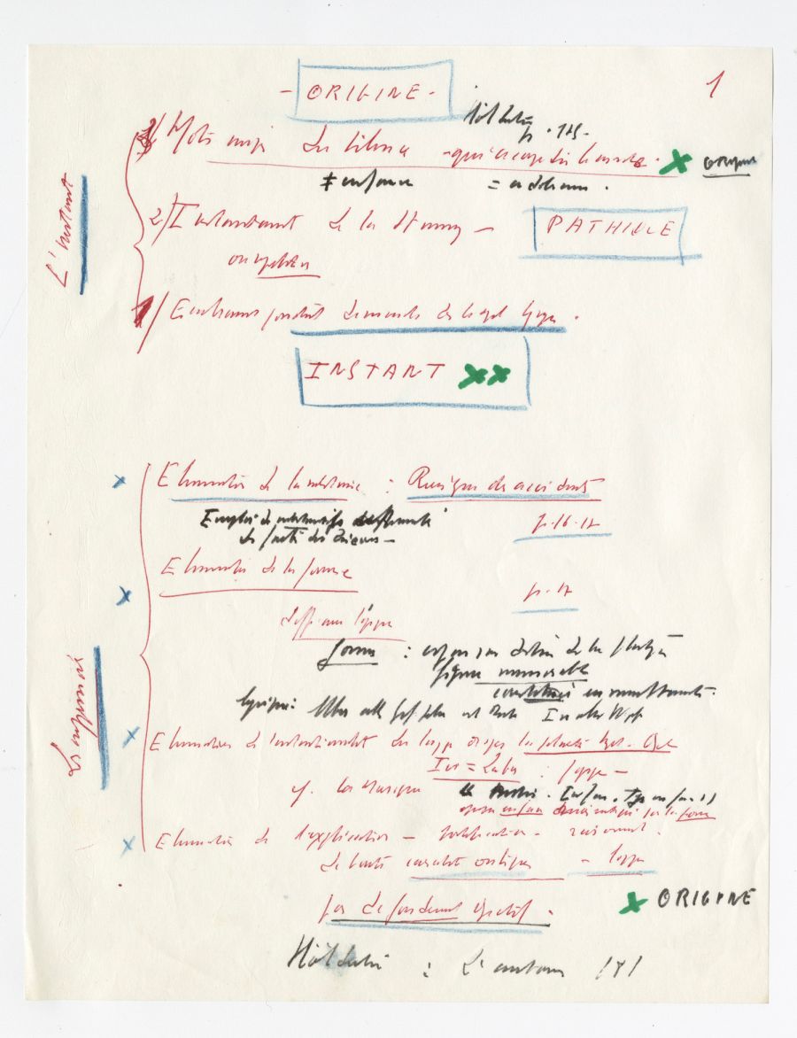 Notes de travail, « Accord moi monde ». Archives Henri Maldiney/Imec.