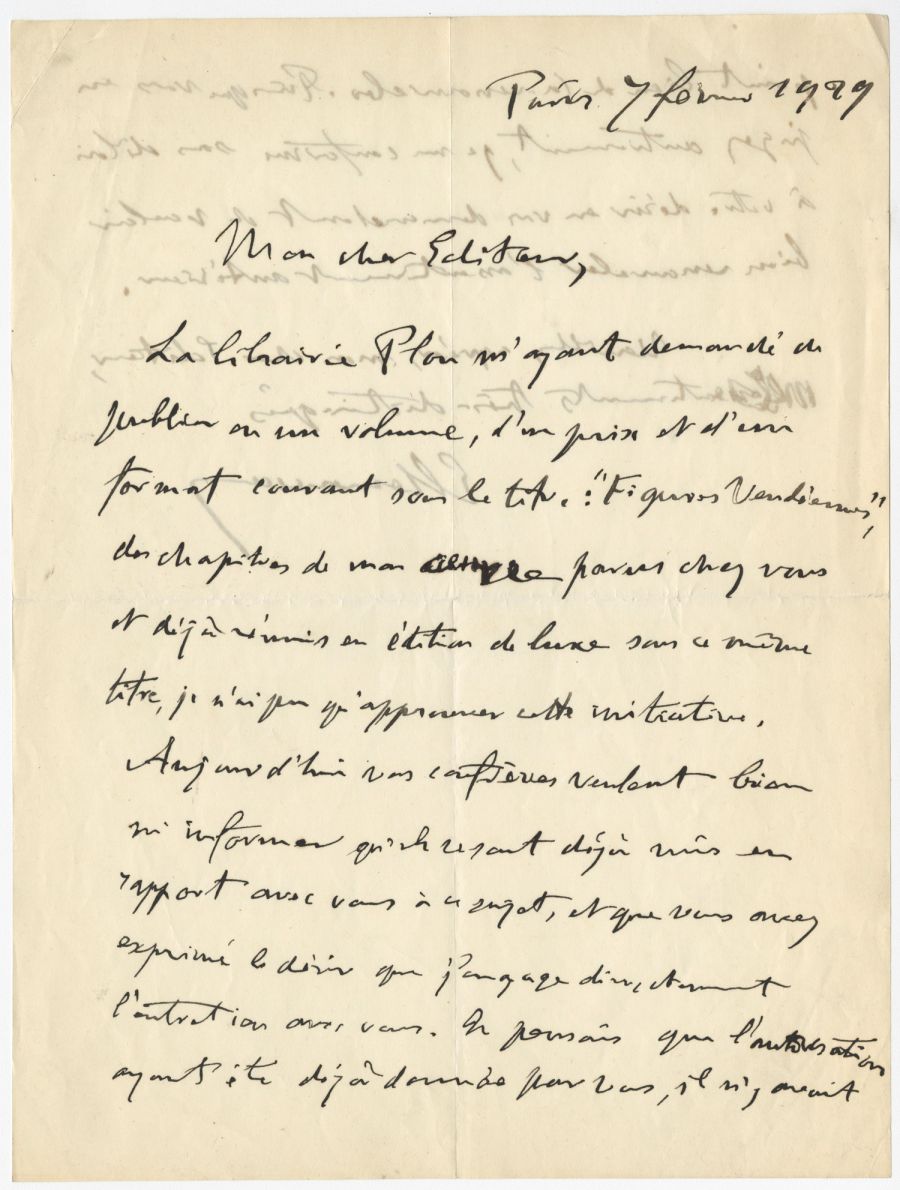 Lettre de  Georges Clémenceau  à Bernard Grasset,  7 février 1929. Archives Éditions Grasset/Imec.