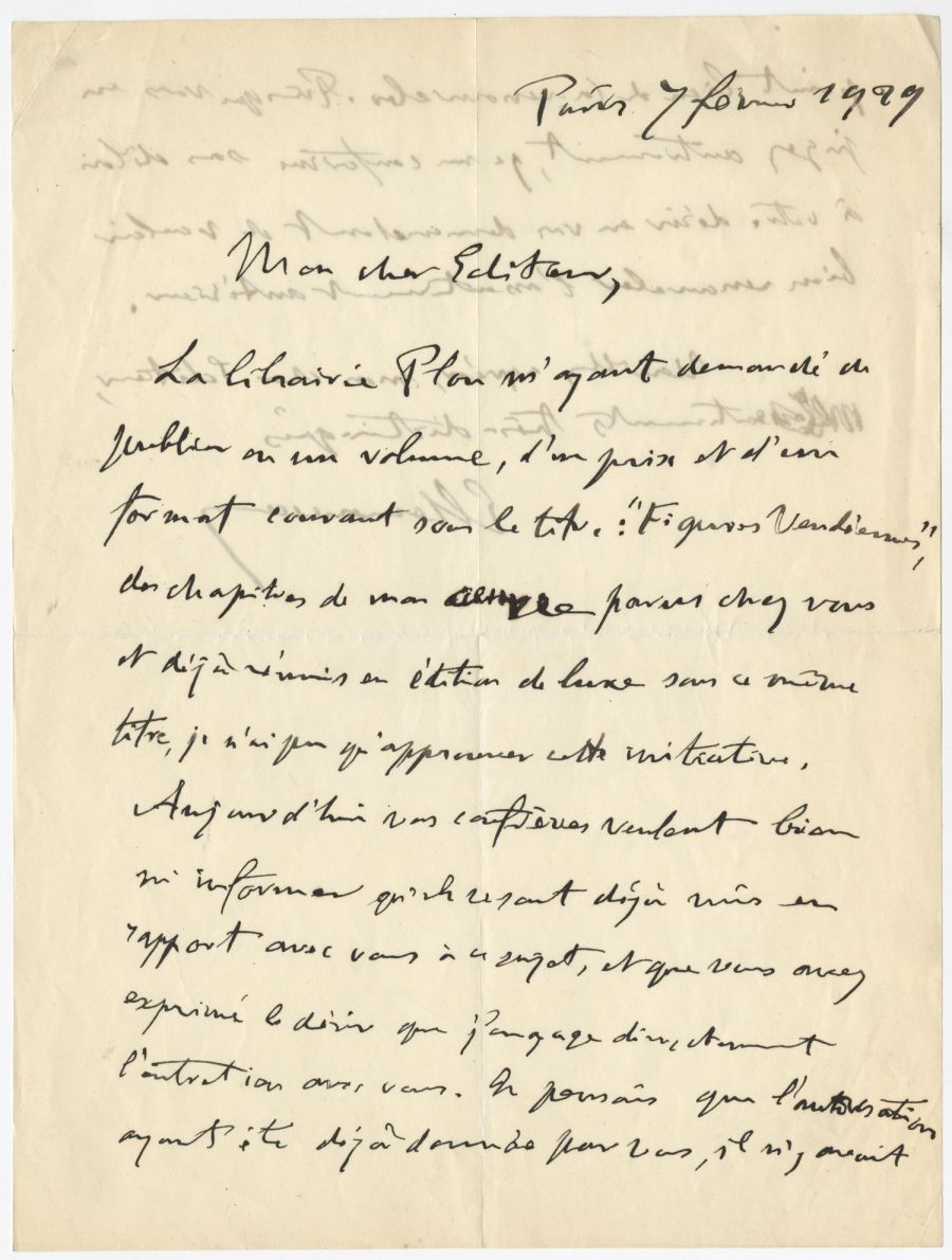 Lettre de  Georges Clémenceau  à Bernard Grasset,  7 février 1929. Archives Éditions Grasset/Imec.