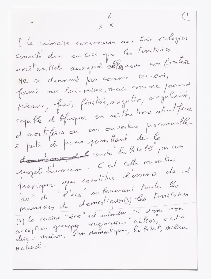 Félix Guattari, « Les trois écologies ». Manuscrit, [1989]. Archives Félix Guattari/Imec.