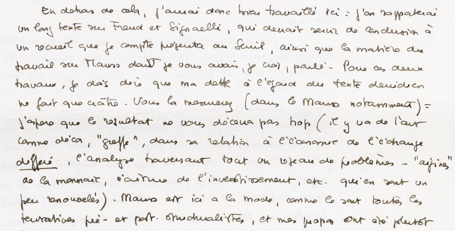 Lettre d’Hubert Damisch à Jacques Derrida [détail], 3 janvier 1973, Archives Hubert Damisch/Imec. © Michaël Quemener/Imec