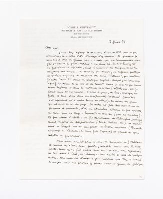 Lettre d’Hubert Damisch à Jacques Derrida, 3 janvier 1973, Archives Hubert Damisch/Imec. © Michaël Quemener/Imec